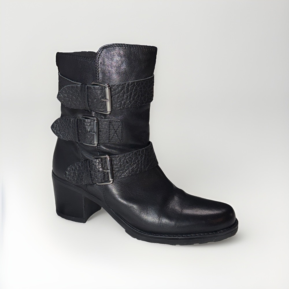 Clarks Artisan Fernwood Lake Motorcycle Black Leather Boots US Size 9M